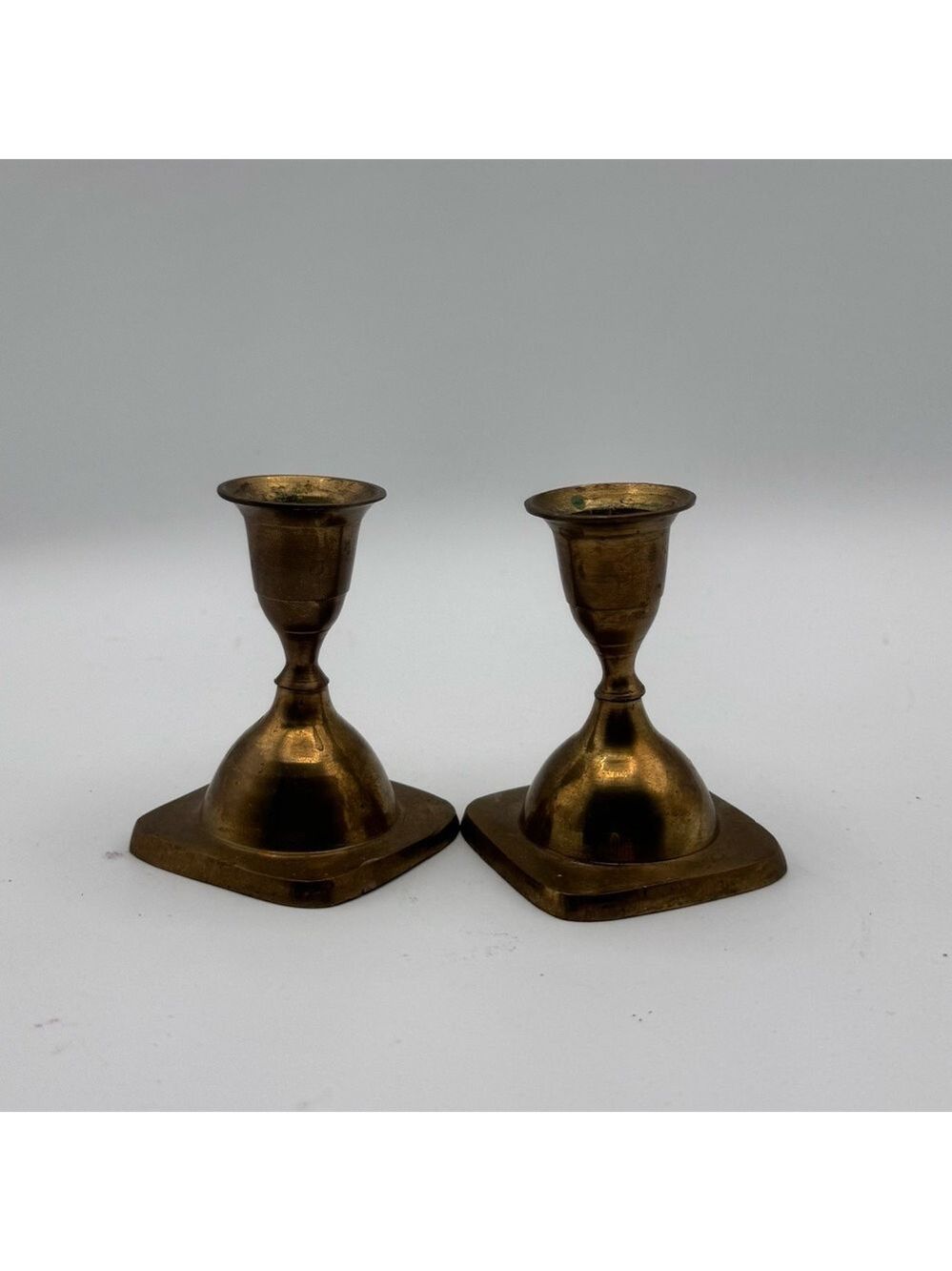 Vintage Solid Brass Mini Candlestick Holders Pair Small Taper
